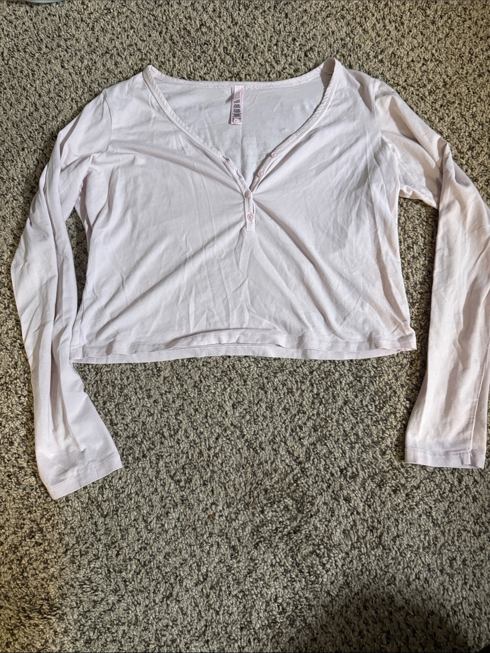 SKIMS Cotton Jersey Long Sleeve Henley Crop Top Pink XL